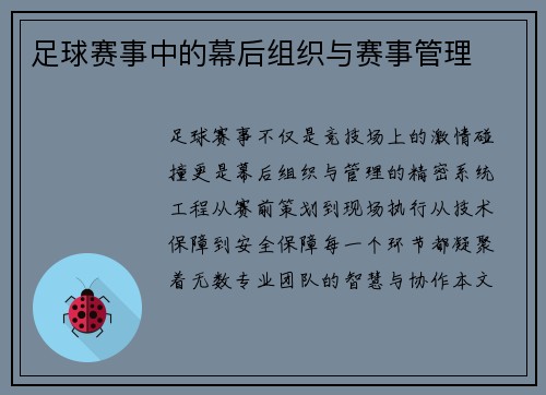 足球赛事中的幕后组织与赛事管理